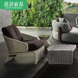 Scandinavian Style Outdoor Wicker Furniture Set Soft Vine Chair Sofa for Hotel Balcony Waterproof Sunroom Living Room Courtyard