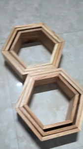 Kệ gỗ treo tường combo như hình 6 ô lục giác 6 cỡ khác nhau decor phòng