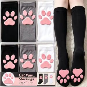 3Pairs 3D Cat Paw Meat Pad Knee High Socks Creative Funny Floor Socks for Girls Home Wear Cute Kitten Paw Stockings