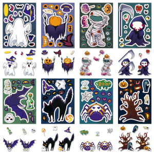Original Halloween Face Swap Stickers DIY Waterproof Puzzle Terror Festival Scrapbooking Guka Glitter Sticker Decorative Paper