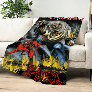 VIKAMA Iron Maiden Band Album Pattern Blanket Skeleton Devil Flame Black Clouds Soft Skin friendly Non shedding Theme Space