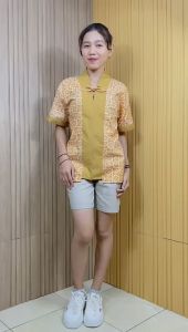 Oralia - Blouse Batik Big Size Atasan Pendek Wanita AGK Kantor Formal Bahan Katun Baju Kerja Motif