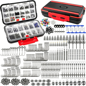 Fishing Accessories Set 264/397pcs Fishing Tackle Box with Hooks Weights Sinkers Swivels Beads Fishing Gear