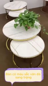 Bàn Trà Tròn Bàn Decor Hình Tròn Họa Tiết Vân Đá Gỗ MDF Hiện Đại Sang Trọng Cho Phòng Khách