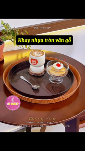 Khay nhựa tròn vân gỗ ST GROUP đựng trà bánh vật dụng đa năng phong cách mộc mạc vintage Khay trang trí decor chụp ảnh quán ăn nhà hàng