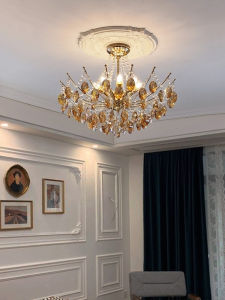 Light Luxury Elegant Living Room Crystal Lamp Modern Simple European Dining-Room Lamp American round Bedroom Ceiling Lighting Package