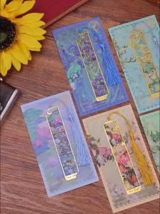 1 PC Retro Floral Painting Metal Bookmark Hollow Bronzing Bookmark With Tassel For Book Club Reader Writers Book Lovers Students