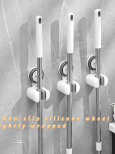 Ecoco Mop Holder for Wall Heavy-Duty Broom Holder Organizer Space-Saving Firmly Sticky Removable