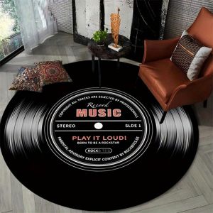 VIKAMA Vintage Vinyl Record Round Rug Bedroom & Living Room Home Decor with Non-Slip Soft Padding