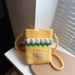 Handwoven DIY Material Kit Tulip Shape Mobile Phone Bag Spring Day Crossbody Bag Relieve Boredom Handmade Gift Bag for Women