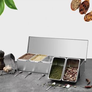 Seasoning box food grade 304 stainless steel kitchen seasoning jar waterproof and moisture-proof with cover seasoning organizer multifunctional kitchen supplies