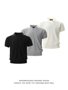 WUKONGYOUHUO | Áo Thun Polo Cổ Sọc Knit T Tay Ngắn Kiểu Dáng Retro Americana