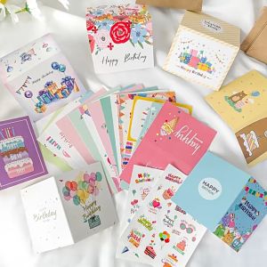 🔥HOT🔥 20 Style/set Happy Birthday Card with Brown Envelope Give 2pcs Birthday Sticker Cartoon Wish Card Gifts