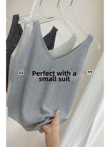 V.C.I | Glitter Rhinestone Spaghetti Strap Top V-Neck Loose Big Size Underwear