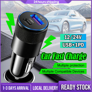 Wireless Mini 2-in-1 USB/Type-C Fast Charging Car Charger PD/QC 12V/24V PD/QC Car Phone Charger Adapter Universal Compatibility  快速充电车载充电器