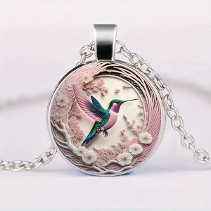 Cute Round Hummingbird Glass Dome Cabochon Pendants Necklaces Bird Rainforest Jewelry Accessories