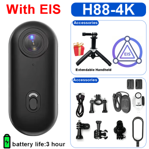 Mini Recorder 4K HD EIS Stabilization WiFi POV Body H88Pro Cam Motorcycle Bicycle Pet Outdoor Sport Vlog ExtendableTripod gift