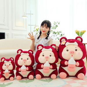 GẤU BÔNG HEO COSPLAY GẤU DÂU LOTSO ÔM BÌNH SỮA MẪU MỚI