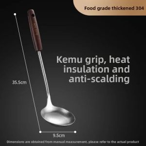 Long Handle 304 Stainless Steel Wooden Spoon Anti-Scalding Soup Spoon Pear Wood Long Handle Kitchen Cooking Utensil for Soup