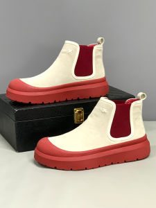 2025 New Snake Year Mens Shoes Red High Top Martin Boots Thick Bottom Heightening Genuine Leather Boots Comfortable Spring Autumn