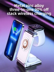 Earise | Three-in-One Wireless MagSafe Charger Stand Multi-Function Magnetic Absorption Bracket Compatible With Apple iPhone 14 15 Pro Charging Base iWatch Desktop Wireless Charging Board