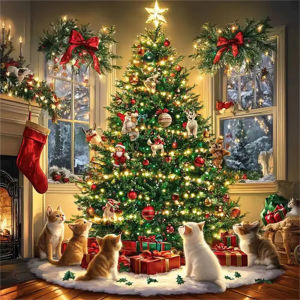 500/1024PCS Jigsaw Puzzle Christmas Tree Winter Cat Landscape Art For Adults Great Weekend Relaxation And Family Fun Gift