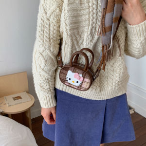 Mini Checkered Woolen Handbag Crossbody Shoulder Bag for Girls Autumn Winter New Style Cartoon Design Childrens Bag