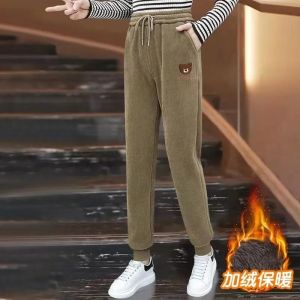 กางเกงลำลองผู้หญิงบุขนแกะหนา ทรงหลวม ทรงสปอร์ต ฤดูใบไม้ผลิ ฤดูใบไม้ร่วง ฤดูหนาว กางเกงขายาวทรงหลวม ทรงสปอร์ต ทรงหลวม