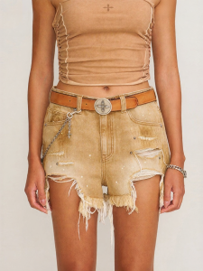 SMFK | Retro Ripped Washed Frayed Denim Shorts