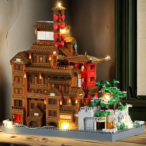 3687-Piece Hongyao Cave Building Block Set - Mixed Colors Enhances Creativity and Concentration Features Traditional East Asian Architecture