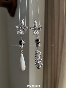 Original Handmade 925 เข็มเงิน ไม่เท่ากัน ดอกไม้พู่ต่างหูสไตล์จีนใหม่ Dangle แหวนตกแต่งแฟชั่นเครื่องประดับ