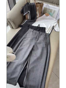 Quần Ống Rộng Màu Xám Cạp Cao Thời Trang Phong Cách Mới Ống Đứng Quần Dài Thường Ngày Mùa Hè 2025 Quần Tây