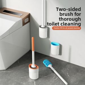 Corner-Cleaning No-Drill Wall-Mounted Toilet Brush Set