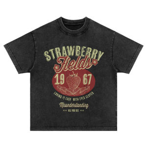 เสื้อยืดคอกลมแขนสั้นผ้าฝ้ายแท้หลวมๆ สไตล์ย้อนยุคของ the Beatles สำหรับทั้งชายและหญิง เสื้อฮู้ดฤดูใบไม้ผลิ 2024