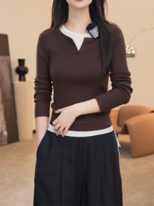 QINGNAER | Mature Style Two-tone Mock Neck Sweater