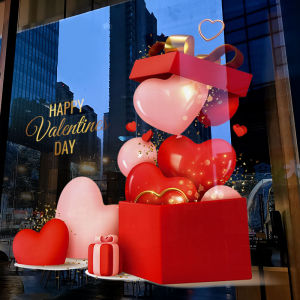 Valentines Day Decorative Window Stickers Heart Shaped Jewelry Store Display Static Glass Decals Door Stickers Modern Simple Style PVC Material