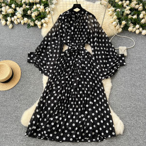 Váy Dài Chữ a in Họa Tiết Thời Trang Mùa Đông Cho Nữ Váy Dài Cạp Cao Tay Áo Dài Váy Midi Váy Công Sở Phong Cách Hàn Quốc