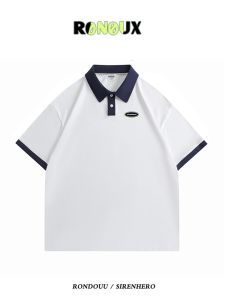 American Retro Preppy Style Japanese Loose Couple Polo Shirt Short Sleeve T-Shirt Male and Female Trendy Brand Summer Student Class Clothes