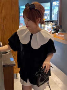 French Doll Collar Short Sleeve Shirt Womens Summer Style 2025 New Bubble Sleeve Fashionable Anti-Aging Small Top