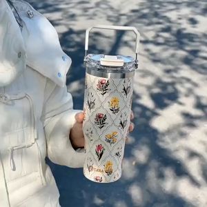 แก้วสแตนเลส 900ML. แก้วเก็บความเย็น แก้วSITARAYURI แก้ว แก้วเก็บเย็น แก้วลายดอก