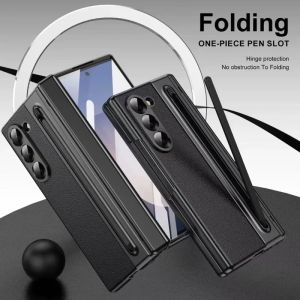 LS | S Pen Hinge Protection For Samsung Galaxy Z Fold 8 Ultra Z Fold 7 6 5 4 3 Leather Case With Touch Pen Built-in Screen Protector