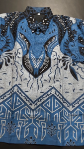 PIRAMID BIRU Kemeja Batik Pria Lengan Panjang Solo Motif Terbaru Bahan Katun Lapis Furing Adem