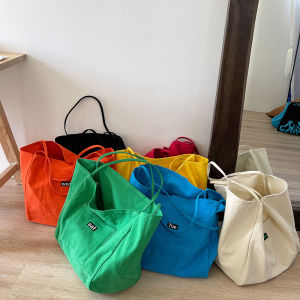 Korean Style Pure Color Womens Tote Bag Large Capacity Embroidered Canvas Shoulder Bag Floral Print Handbag Fashionable 2023