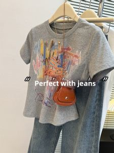 Floral Print Short Sleeve T-shirt Loose Slim Fit