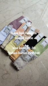 24114 Kaos kaki wanita ruffle katun lembut warna pastel Colorful tinggi sebetis dewasa cotton women socks Premium