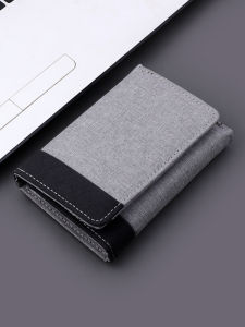 Trendy Canvas Wallet Short Lightweight Document Multi-card Horizontal PU Leather Soft Surface for Young Men Korean Style