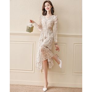 SUYE | Chic Elegant French Style Slimming Floral Chiffon Dress