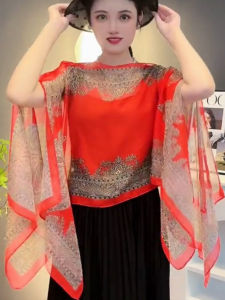 Khăn Choàng Lụa Voan Rộng Rãi Mùa Xuân Hè Cho Nữ Đính Ngọc Trai Chống Nắng Mỏng in Họa Tiết Đa Năng Hình Chữ Nhật