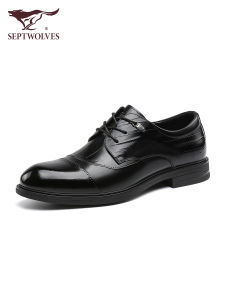 Business Formal Septwolves Leather Shoes Mens Three Buckle Casual British Style Black Genuine Leather Shoes Autumn New Model