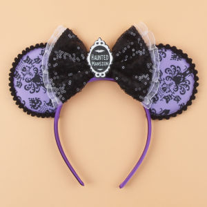 Disney | New Halloween Disney Mickey Mouse Ears Headband 2025 Bow Sequins Hairband Women Birthday Gift Girls Kids Party Hair Accessories